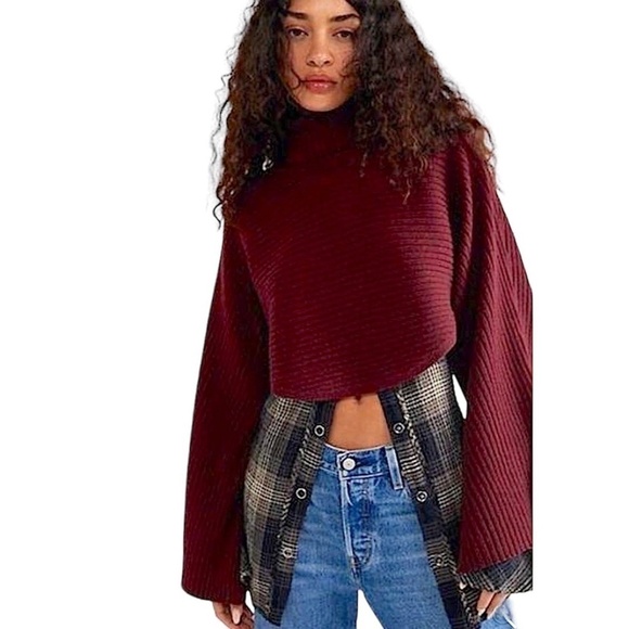 FREE PEOPLE Billie Mock Ribbed Crop Pullover Sweater - Picture 1 of 9